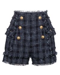 Balmain - Blue Pantaloni Corti Vita Alta - Lyst