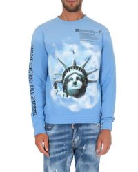 light blue and white sweatshirt