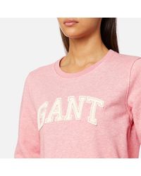Gant Pink Logo Gold Chenille Crew Neck Sweatshirt