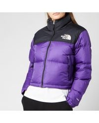 The North Face Goose Cropped Nuptse Jacket In Black Purple Purple Lyst