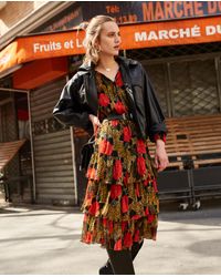 The Kooples Red Flounced Long Dress With Jungle Flower Print