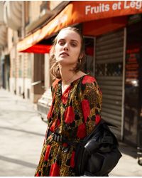 The Kooples Red Flounced Long Dress With Jungle Flower Print