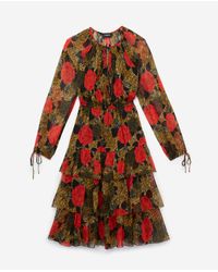 The Kooples Red Flounced Long Dress With Jungle Flower Print