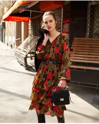 The Kooples Red Flounced Long Dress With Jungle Flower Print