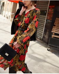The Kooples Red Flounced Long Dress With Jungle Flower Print