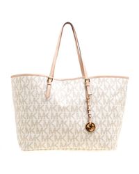 MICHAEL Michael Kors White Michael Kors Off Signature Coated Canvas Jetset Tote