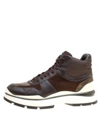 Louis Vuitton Brown Monogram Canvas And Leather Platform High Top Sneakers Size 43.5 for Men - Lyst