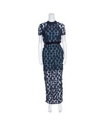 Self-Portrait Blue Floral Applique Lace 60's Overlay Maxi Dress S