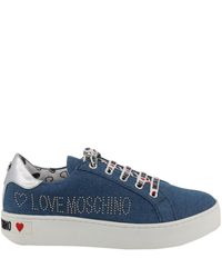 Moschino Love Denim Blue Fabric Platform Sneakers Size 35