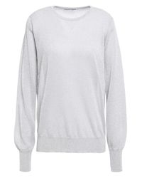 NINETY PERCENT Pointelle-trimmed Metallic Knitted Sweater Silver