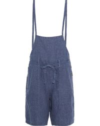 Current/Elliott Blue The Chore Linen-chambray Playsuit Indigo