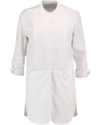 Helmut Lang White Pintucked Distressed Striped Cotton-poplin Top