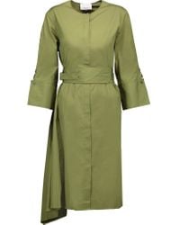 3.1 Phillip Lim Green Draped Belted Cotton-poplin Dress