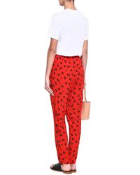 Ganni Synthetic Emory Printed Crepe Tapered Pants Red - Lyst