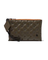 Rag & Bone Dot Dash Embroidered Textured-leather Pouch Army Green