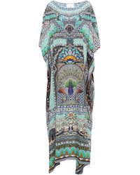 Camilla Multicolor Soul Sisters Crystal-embellished Printed Silk Crepe De Chine Coverup Mint
