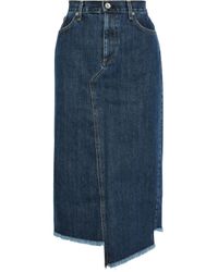 Rag & Bone Blue Sukato Asymmetric Frayed Denim Midi Skirt Dark Denim