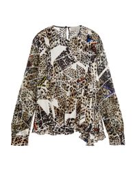 Preen By Thornton Bregazzi Black Chantal Printed Silk-jacquard Peplum Top