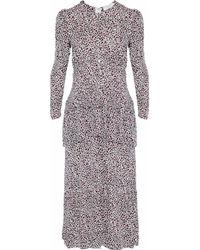 Download A L C Layered Leopard Print Silk Crepe De Chine Midi Dress Animal Print Lyst