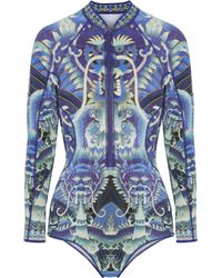 Camilla Blue Crystal-embellished Printed Neoprene Rash Guard