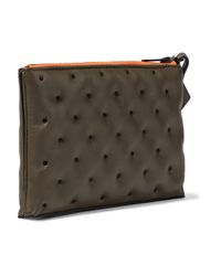 Rag & Bone Dot Dash Embroidered Textured-leather Pouch Army Green