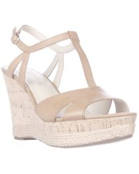 Franco Sarto | Natural Swerve T-strap Cork Espadrille Sandals | Lyst