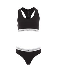French Connection Black Branded Sports Bra & Thong Set