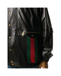 Gucci Web-detail Leather Bomber Jacket in Black for Men