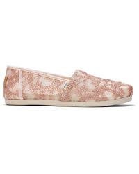 TOMS Metallic Floral Lace Womens Alpargata Slip On Shoe in Rose Gold (Pink)  - Lyst