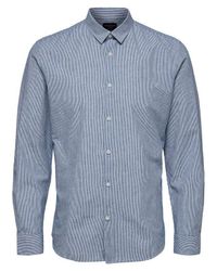 SELECTED Denim Slh Slim Linen Shirt Ls B Noos Medieval White Or Blue  Stripes for Men - Lyst