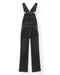 Ganni Denim Dungarees With Contrast Stitch in Black - Lyst