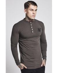 Siksilk Gray L/s Jersey Grandad Collar Tee for men