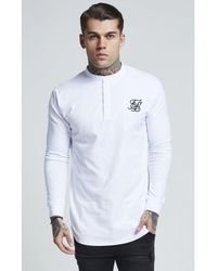 Siksilk White L/s Jersey Grandad Collar Tee for men