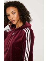 adidas originals maroon velour cropped hoodie