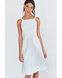 denim apron midi dress