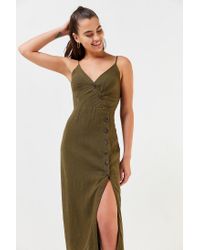 amber button down linen midi dress