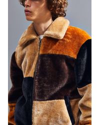 patchwork faux fur jacket
