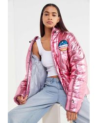 metallic champion puffer jacket