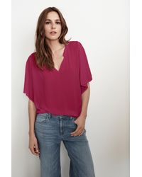 Velvet By Graham & Spencer - Multicolor Yelena Rayon Challis Ruffle Neck Top - Lyst