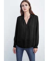 Velvet By Graham & Spencer - Black Pila Long Sleeve Ruffle Challis Blouse - Lyst