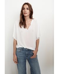 Velvet By Graham & Spencer - White Yelena Rayon Challis Ruffle Neck Top - Lyst