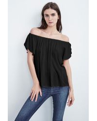 Velvet By Graham & Spencer - Black Caris Rayon Challis Off The Shoulder Top - Lyst