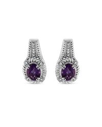 Haus of Brilliance .925 Sterling Silver 8x6 Mm Natural Oval Purple Amethyst Gemstone And Diamond Accent Art Deco Style Drop And Dangle Earrings - Black