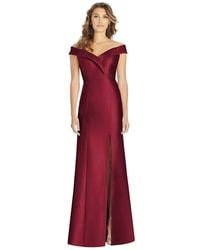 Alfred Sung Off-the-shoulder Cuff Trumpet Gown With Front Slit - Red