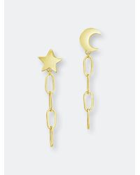 Sterling Forever Moon & Star Dangle Chain Link Studs - White