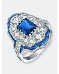 Genevive Jewelry Sterling Silver Sapphire Cubic Zirconia Pave Cocktail Ring - Blue