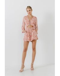 Free the Roses Bell Sleeve Romper - Pink