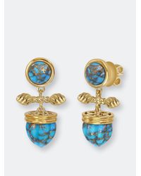 LuvMyJewelry Golden Rays Turquoise Drop Earrings - Blue
