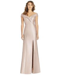 Alfred Sung Off-the-shoulder Cuff Trumpet Gown With Front Slit - Natural