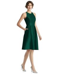 Alfred Sung High-neck Satin Cocktail Dress With Pockets - Green
